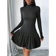thumbnail image 5 of Women Long Sleeve Bubble Mini Dress Bodycon Mock Neck Casual Cocktail Club Party Dresses Black L, 5 of 9