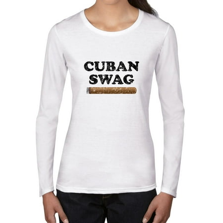 Cuban Swag - Cool Cigar Graphic Design Women's Long Sleeve (Best Swag Clothing Websites)