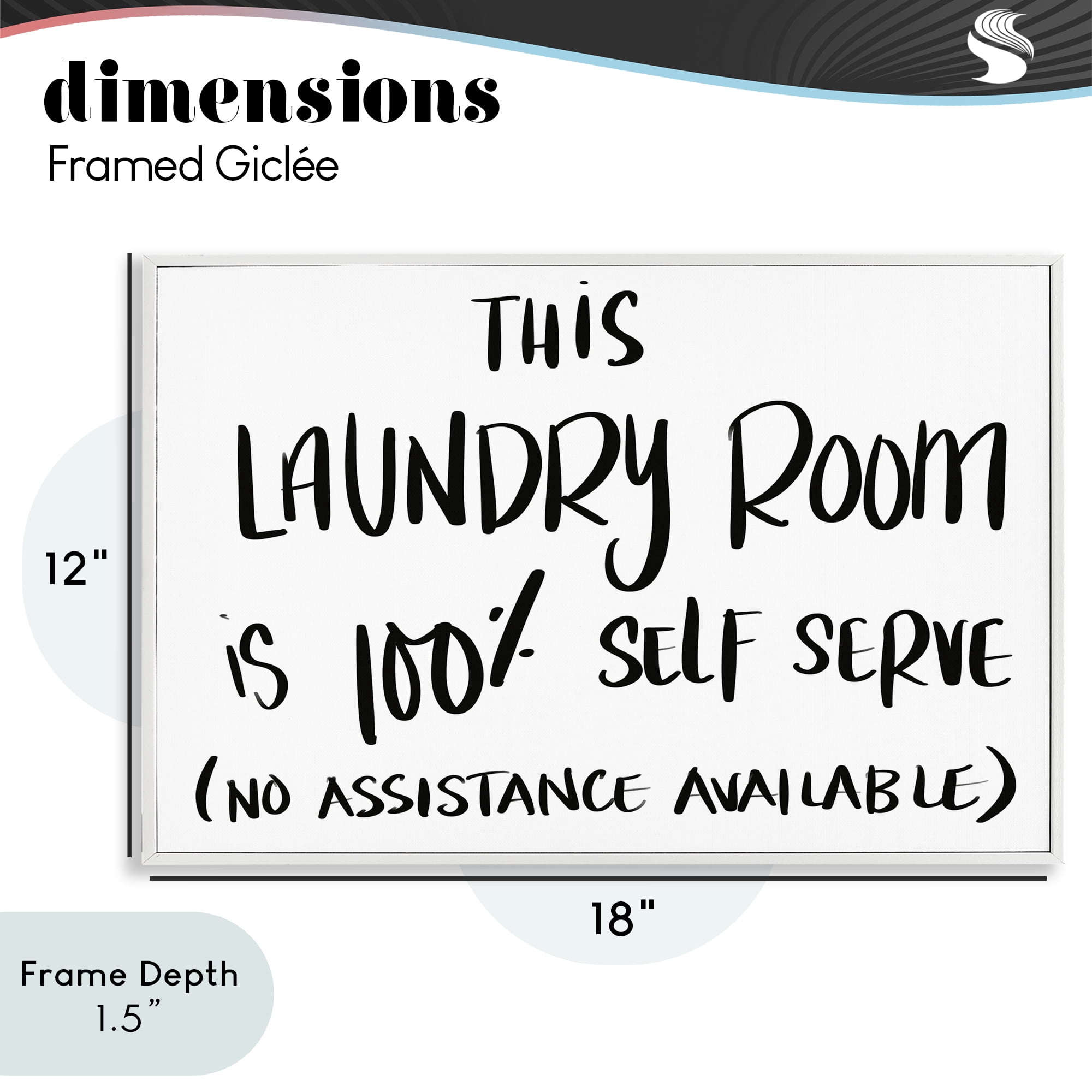 Stupell Industries Self Serve Laundry No Assistance White Framed Giclee Art, design by SD Graphics Studio