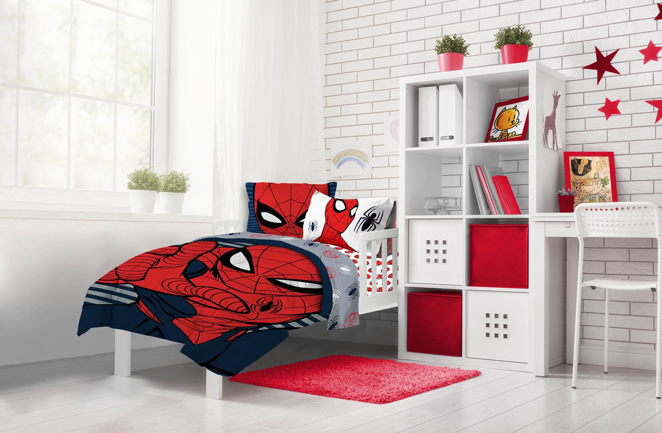 Spider-Man Stripes 5 Piece Twin Bed-in-a-Bag, 100% Microfiber, Blue