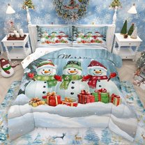 Homewish Kawaii Snowman 2pcs Bedding Comforter Set for Kids Children Teens,Merry Christmas Twin Comforter Sets,Festival Xmas Breathable Bedding Set,Ultra Soft Home Decor,Reversible