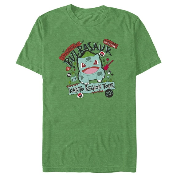 Men's Pokemon Bulbasaur Kanto Tour  Graphic Tee Kelly Heather Large