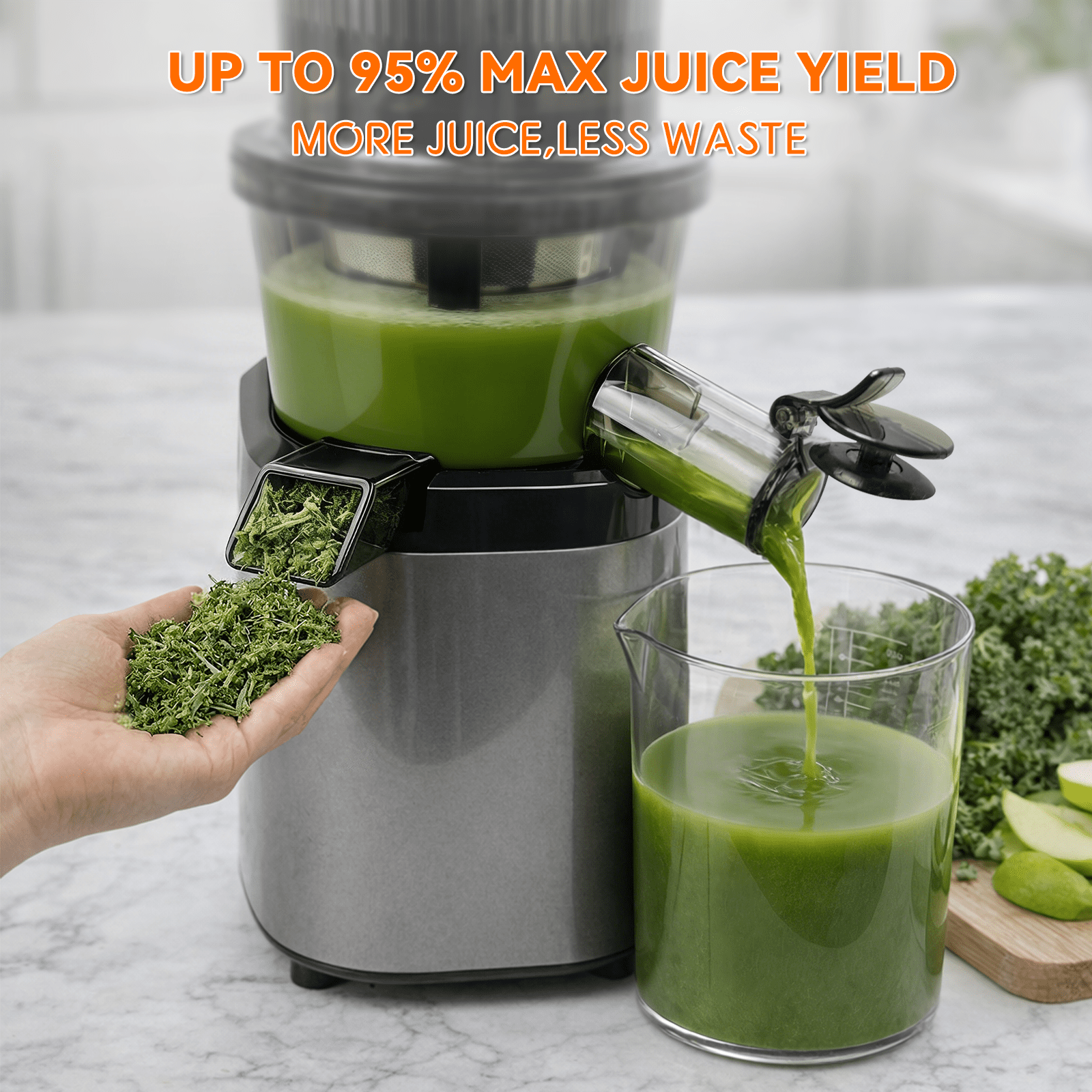 HYSapientia Cold Press Juicer Machines with Fruit Puree & Gelato Function,Slow Masticating Juicer for Fruits & Vegetables, 4-Inch Wide Chute, 1000ml Cup, Easy Clean