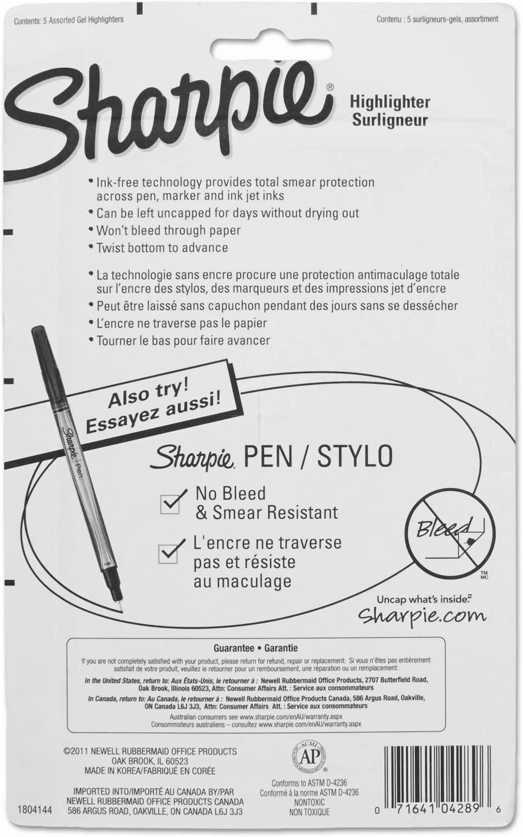 Sharpie Gel Highlighters, Bullet Tip, Assorted Fluorescent Highlighter Markers, 5 Count Pack, Smear And Bleed Resistant, Long-Lasting And Won'T Dry Out