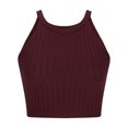 thumbnail image 4 of YYDGH Women's Knit Crop Top Ribbed Sleeveless Halter Neck Vest Tank Top Wine Red M, 4 of 6