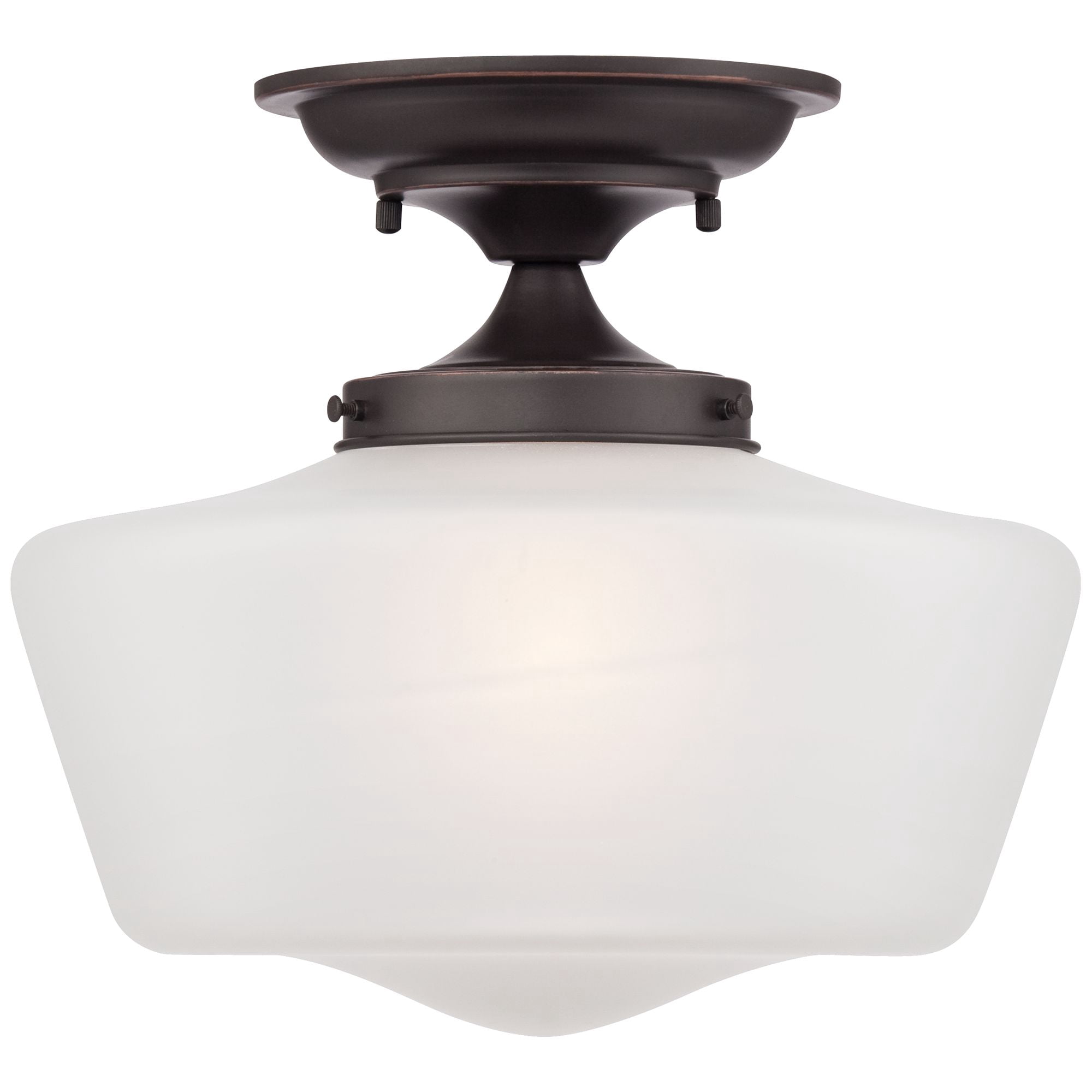 Regency Hill Schoolhouse Floating Modern Farmhouse Ceiling Light Semi Flush Mount Fixture 12" Wide Bronze White Glass Shade for Bedroom Living Room