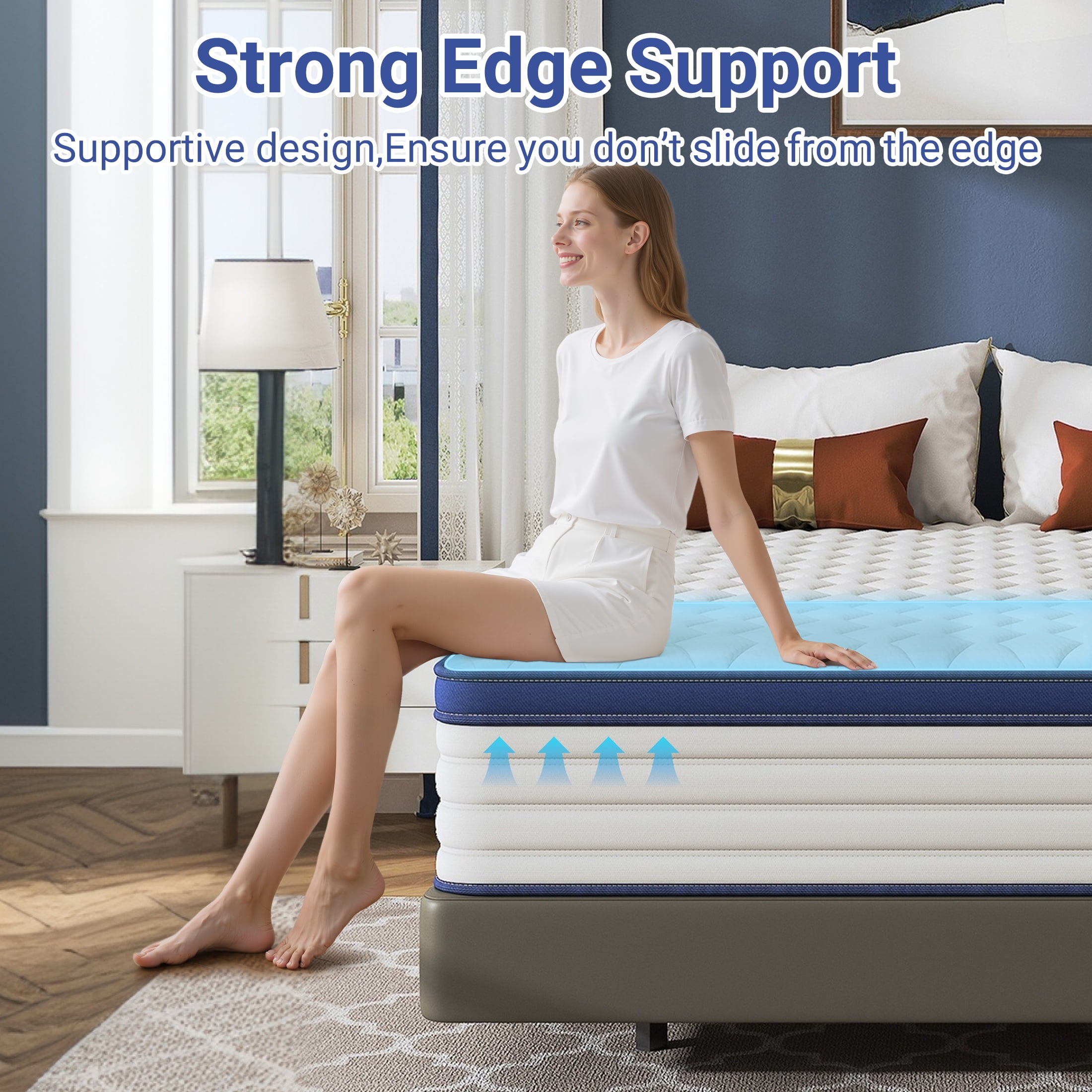 UHOMEPRO Twin Mattress, 12 Inch Hybrid Gel Memory Foam Mattress in a Box, Pocket Spring Colchon Queen Size with Breathable Cover, Medium Feel& Motion Isolation, CertiPUR-US®, Blue