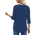 thumbnail image 4 of UVN Summer Square Neck Blouses for Women 3/4 Sleeve Shirt Ladies Dressy Casual Button Tunic Tops, 4 of 8
