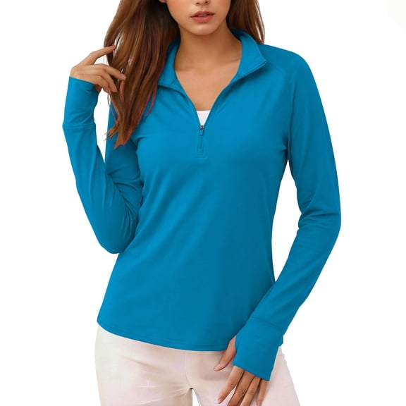 Craaazy Ladies Lightweight Running Pullover, Quick Dry Half Zip Top, Long Sleeve Athletic Shirt with Thumb Holes for Outdoor Activities Gifts