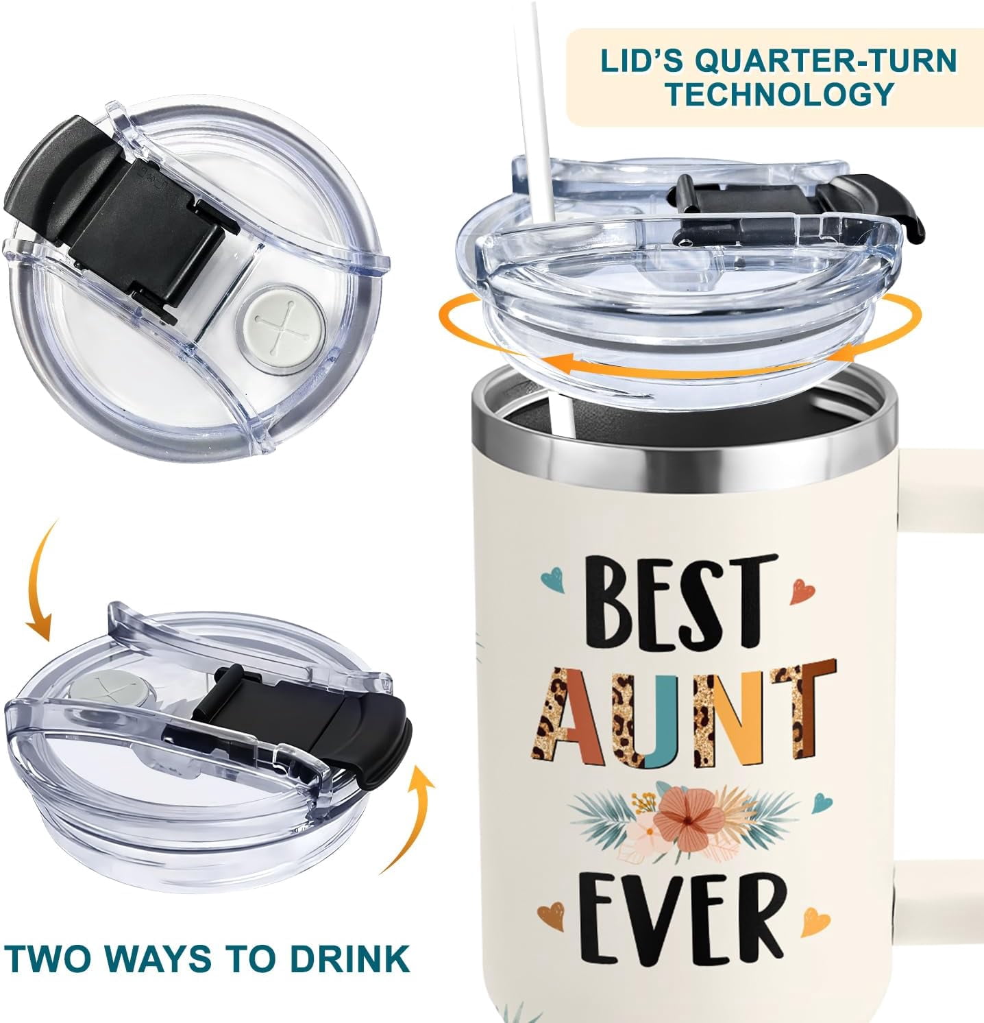 Aunt Gifts - 40oz Tumbler With Handle & Straw - Perfect for Christmas, Birthdays, Mother's Day