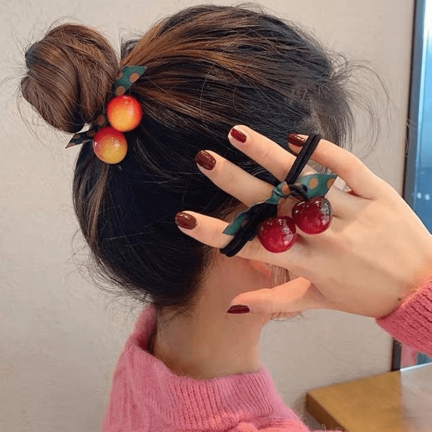 6 PCS Hair Ties Big Cherry Hair Tie High Elastic Ponytail Holders Hair  Bands for Women Girls ----Orange Cube Crystal