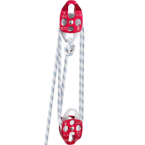 1/2" x 200FT Twin Sheave Block and Tackle - 7700LBS Capacity Double Pulley Rigging System with Braid Rope