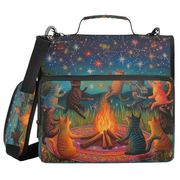 DIXRUYEE Zipper BinderTrapper of keeper Documents Organized Design Starry Cat Gathering Around The Fire Printed