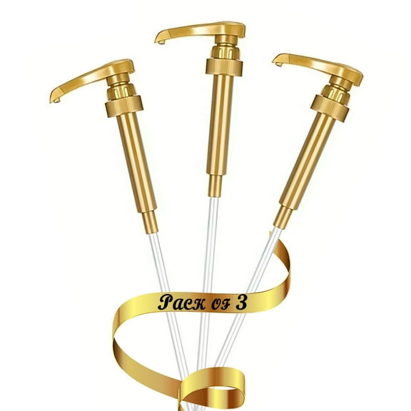 Gold Coffee Syrup Pumps (Fits Torani, DaVinci, Starbucks, Top Creamery, Allegro Syrups) l Fits 25.4 oz/750ml bottles l Pack of 3