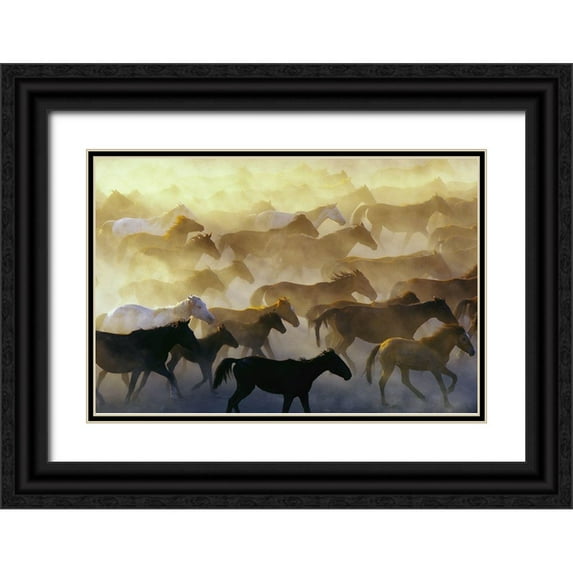 Bagci, Emir 32x23 Black Ornate Wood Framed with Double Matting Museum Art Print Titled - Wild horses