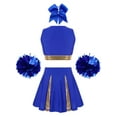 thumbnail image 2 of TiaoBug Kids Girls Cheerleading Outfit Set Sleeveless Crop Top Pleated Skirt with Pompoms And Headwear A Blue 10, 2 of 5