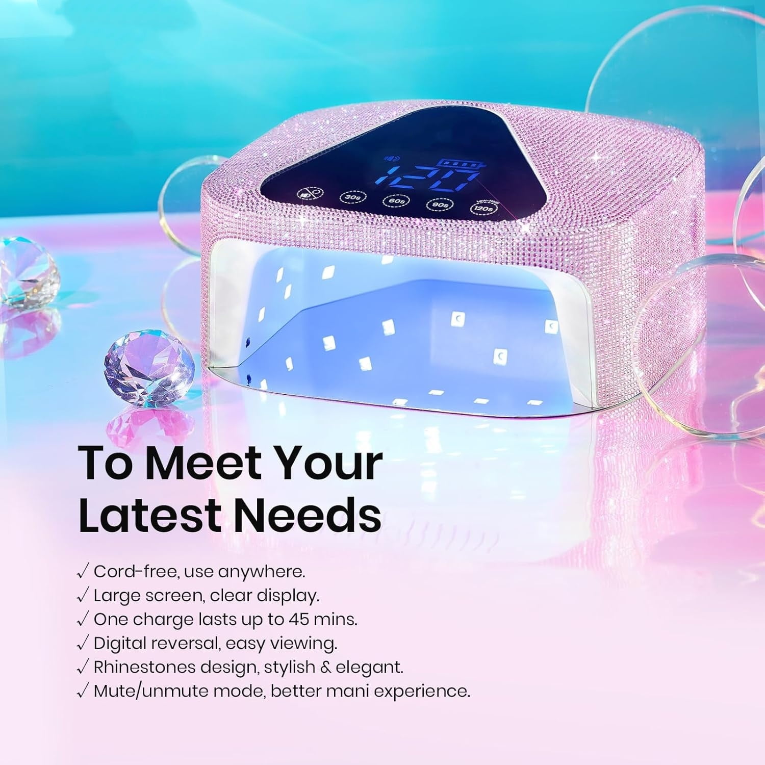 Uv Nail Lamp Cordless, Flash Cure Lamp for Gel Nails Polish Rechargeable Nail Lamp with 4 Modes Professional Low Heat Uv Led Lamp Nail Art Tools with Bag Manicured Gifts for Her