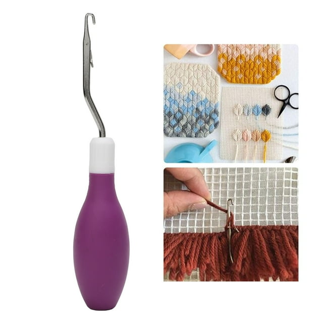 Rug Latch Hook Knitting Tool Oval Shape Rubber Handle Portable Carpet Crochet Needle for Fabric Crafts Knitting Hooking for Rug Making Art Crafts