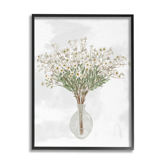 Stupell Industries White Daisy Wildflowers Arrangement Delicate Glass Vase Painting Black Framed Art Print Wall Art, Design by Ziwei Li
