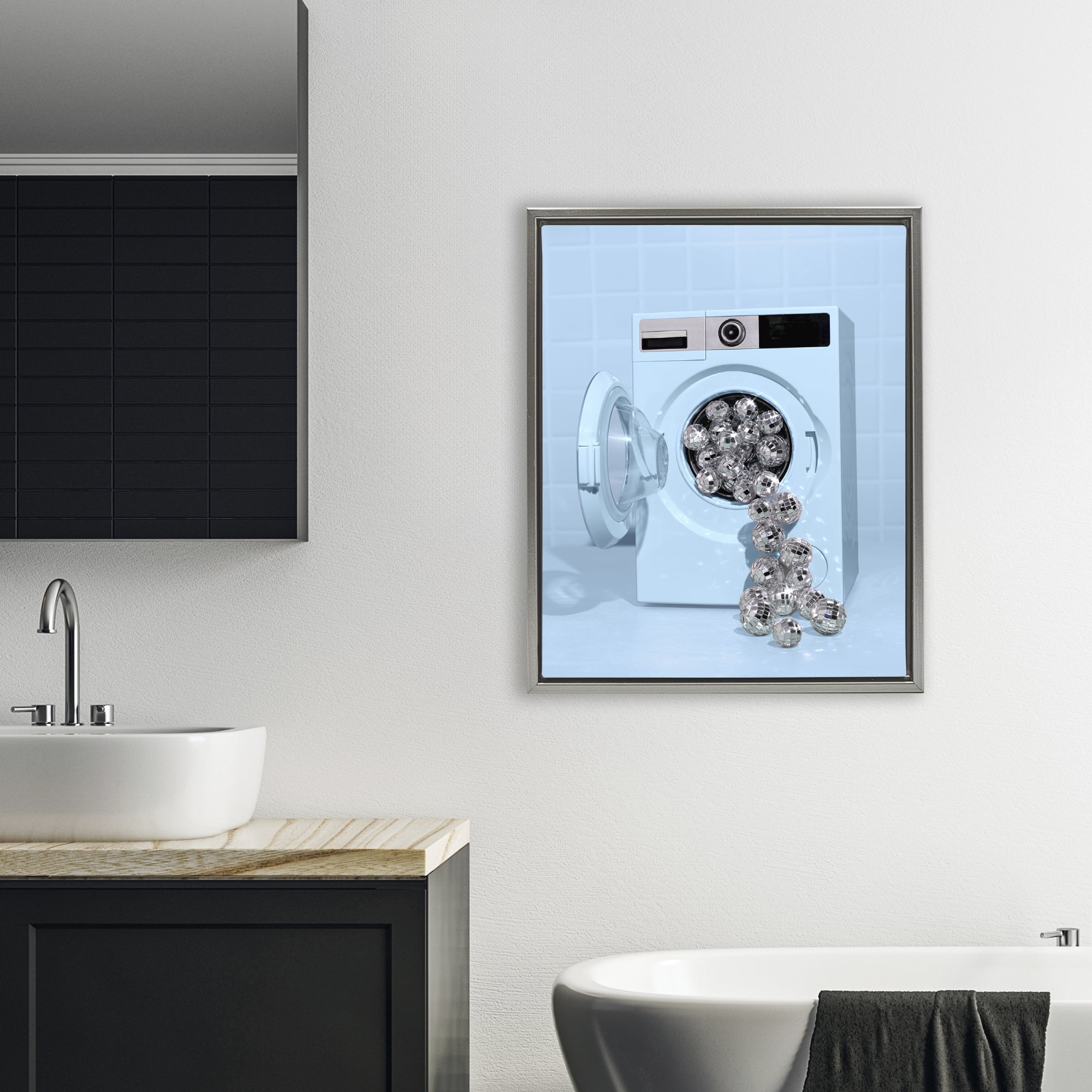 Stupell Industries Disco Laundry Machine over Blue Gray Framed Floater Canvas Wall Art, design by LISH Creative