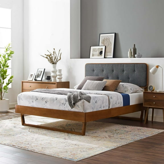 Modway Bridgette King Wood Platform Bed With Angular Frame in Walnut Charcoal