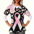 thumbnail image 2 of Women's V-Neck Scrub Tops, Short Sleeve Nursing Uniform Top with Pink Ribbon Print and Pocket for Healthcare Work, 2 of 6