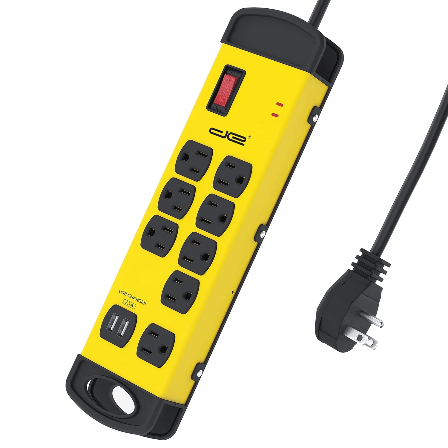 Digital Energy DEE1-1130 8-Outlet Metal Surge Protector Power Strip with 2 USB Ports (Yellow/Black, 6-Foot Cord)