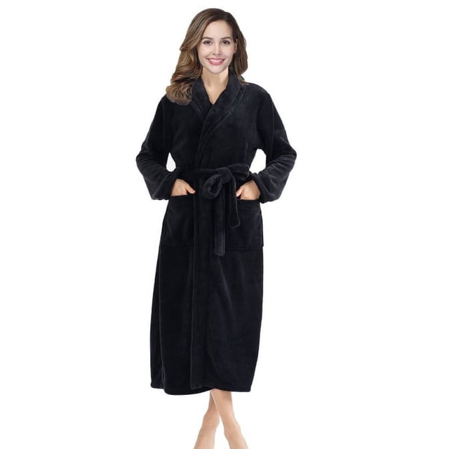 Camisón con solapa de color liso estampado, bata de baño para otoño e invierno, ropa de dormir gruesa, larga, de franela de gran tamaño, ropa para el hogar para parejas
