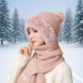 thumbnail image 2 of Daznico Waffle Knit Pom Pom Beanie and Ribbed Knit Long Scarf 2 Piece Set Lined Thermal Winter Accessories for Ladies Daily Outdoor Activities in Cold Weather, 2 of 5