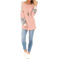 thumbnail image 4 of Womens Color Block Leopard Round Neck Long Sleeve Casual Loose Tunic Shirts Tops Sweatshirt, 4 of 6