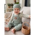thumbnail image 6 of Cjfdfy Newborn Girl Boy Bear Romper Overall Infant 3pcs Outfit Set Long Sleeve Striped Romper Bear Embroidery Overall Suspender Pants Hat Sets Cute Bear Fall Winter Outfits Bodysuit 0-18 Months, 6 of 9