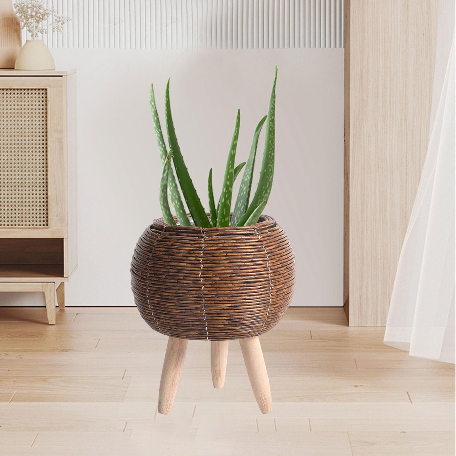 Woven Basket for Plant with Legs Basket Planter Flowerpot Rustic Rattan Basket Flower Pot for Balcony Apartment Drawing Room Decorations Ball Dark Brown