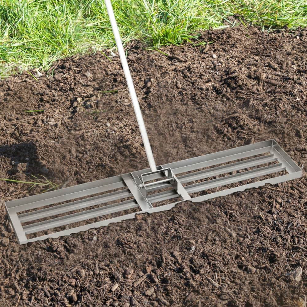 Demifill 46 x 10 Inch Lawn Leveling Rake for Outdoor as Patio, Garden, Backyard, Heavy Duty Lawn Level Tool for Soil, Silver