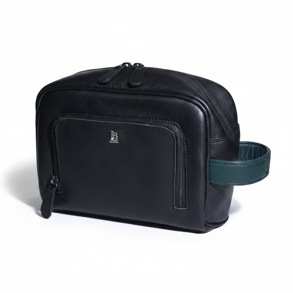 Leatherboss Premium Leather Shaving Bag | Travel Toiletry Organizer for Men, Black