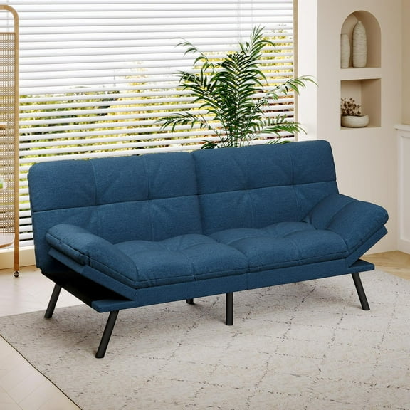 Convertible Futon Sofa Bed, 71" Comfy Loveseat Sleeper Sofa, Thicken Cushion, Comfy Velvet Twin Size Futon Couch Bed for Small Space Bedroom Dorm Office