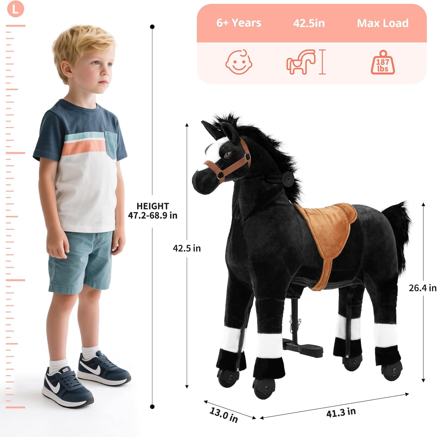 DEYGIA Ride on Horse for Big Kids Horse Ride on Toy, Riding Horse Pony Rider Mechanical Walking Action Plush Animal for 6 Years to Adult, No Battery or Electricity, Giddy up, Max Load 187LBS