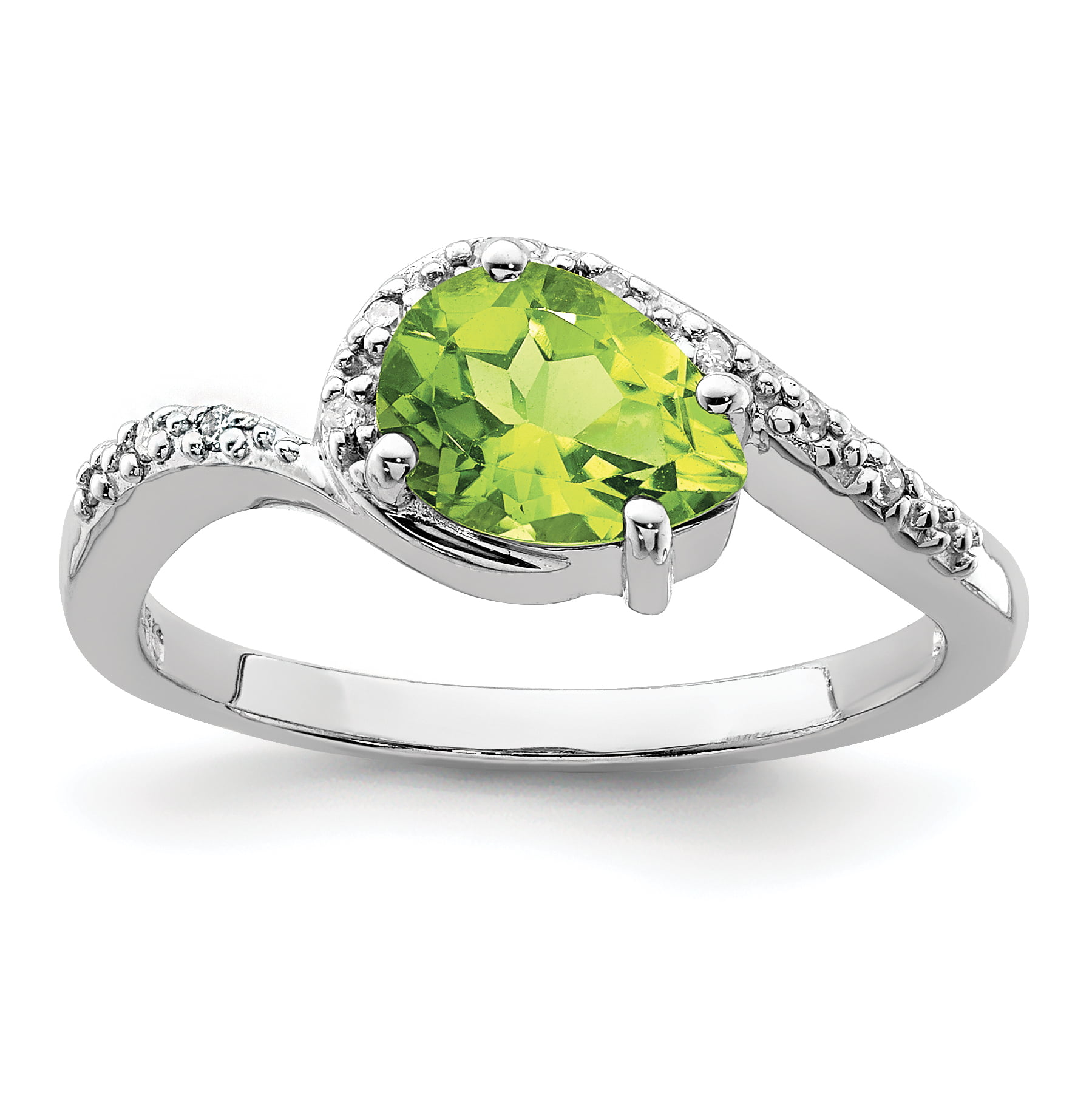 925 Sterling Silver Polished Open back Peridot Diamond Ring Jewelry Gifts for Women 7 9 Ring Size Options 