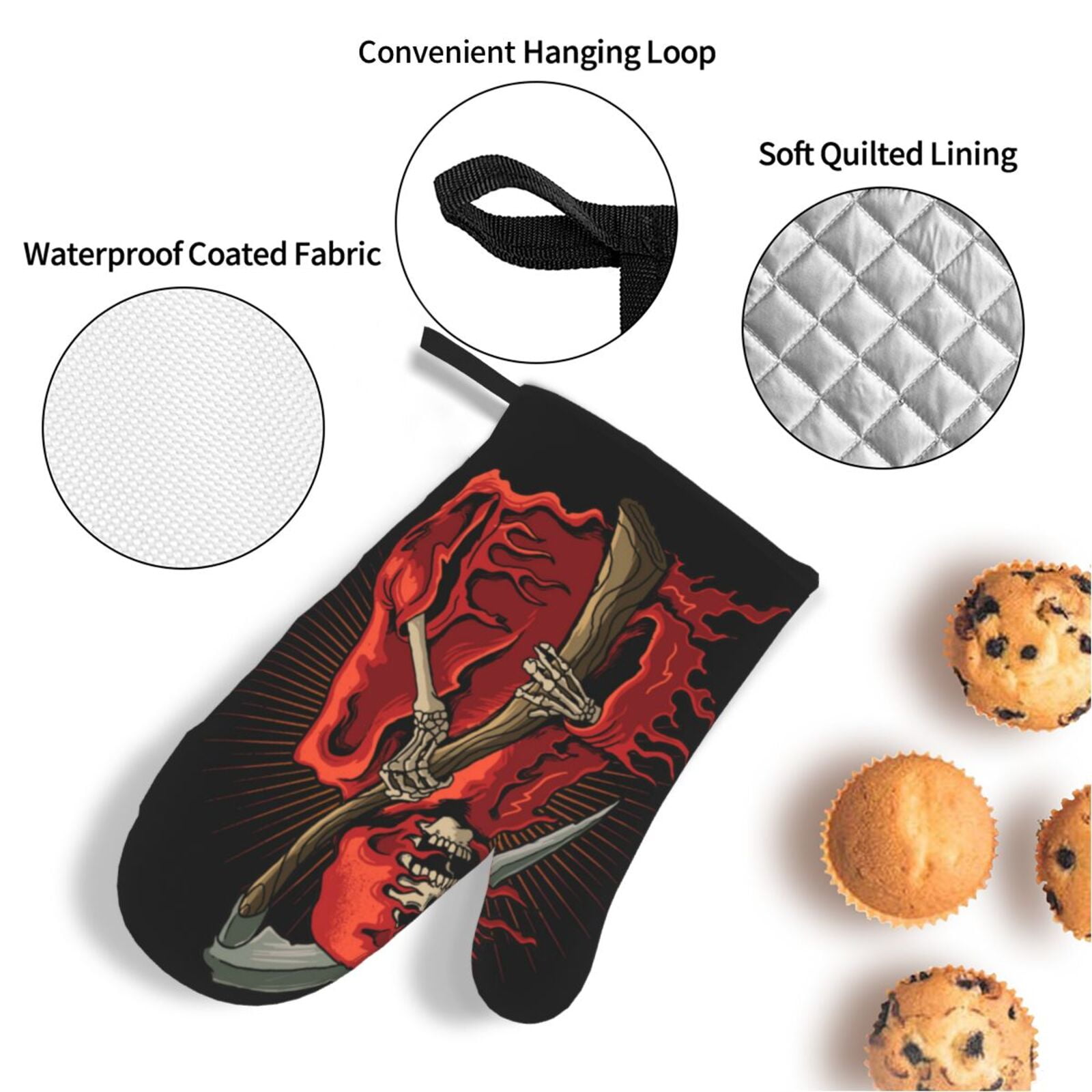 Grim Reaper With Scyth 4Pcs Oven Mitts and Pot Holders Sets Oven Kitchen Gloves Hot Pads for Cooking BBQ Baking Grilling