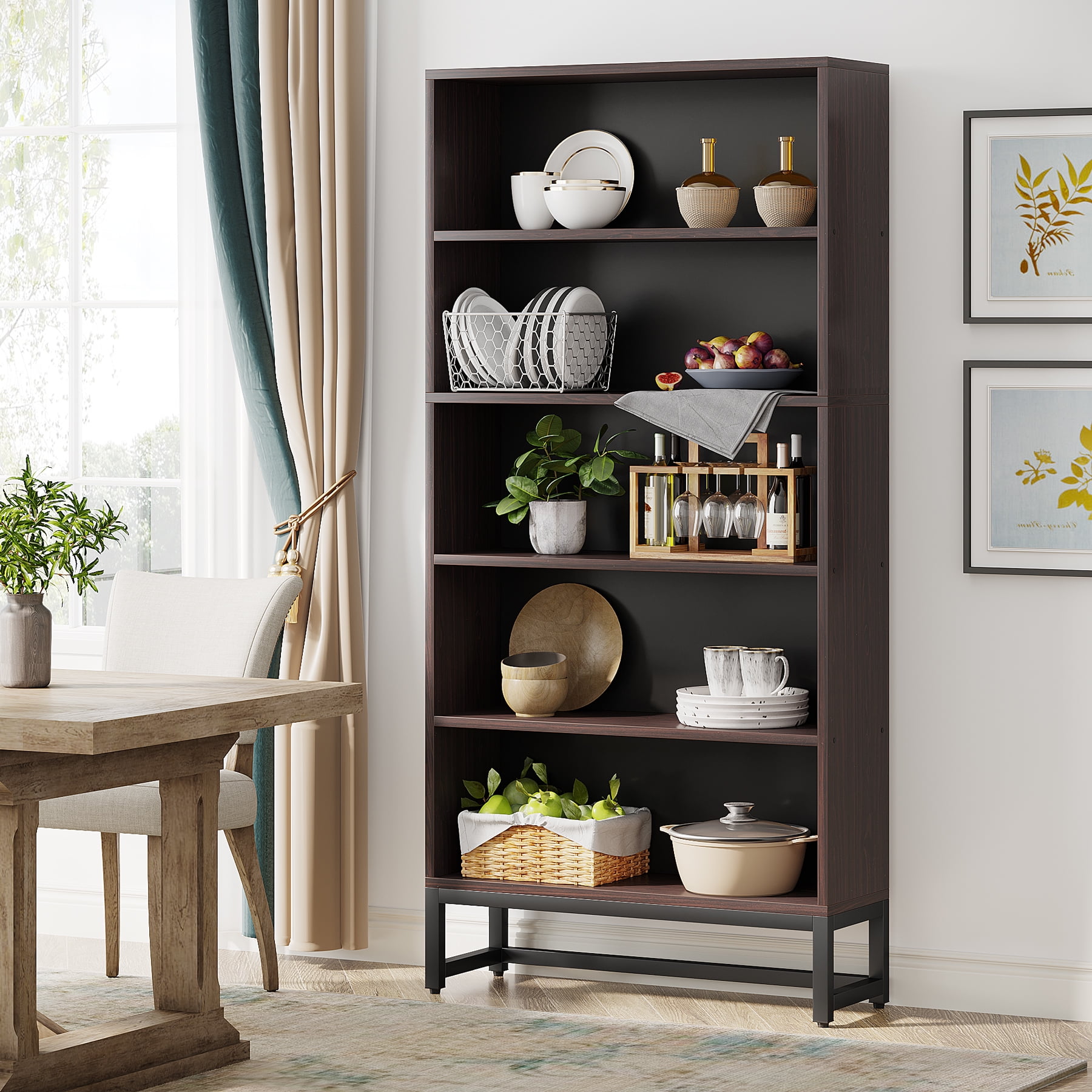 Tribesigns Heavy-Duty Tall Bookcase, 70.8-Inch 5-Tier Bookshelf with Storage Shelves for Living Room, Bedroom, Office - Sandalwood