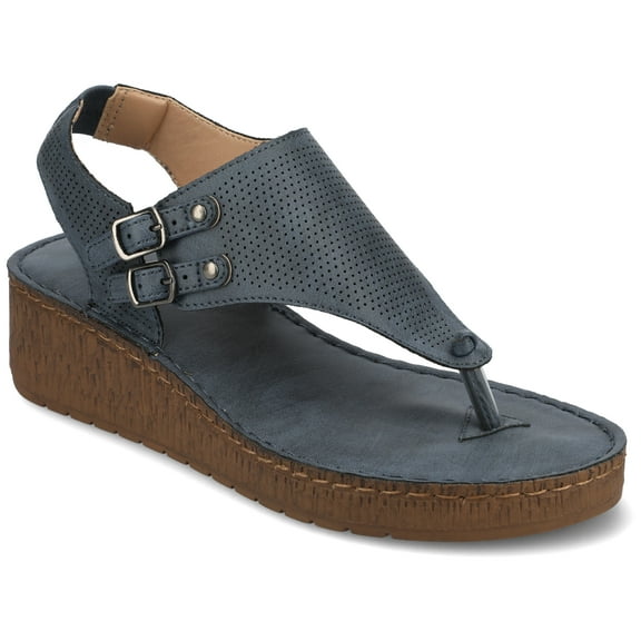 Journee Womens Mckell Wedge Heel Buckle Sandals