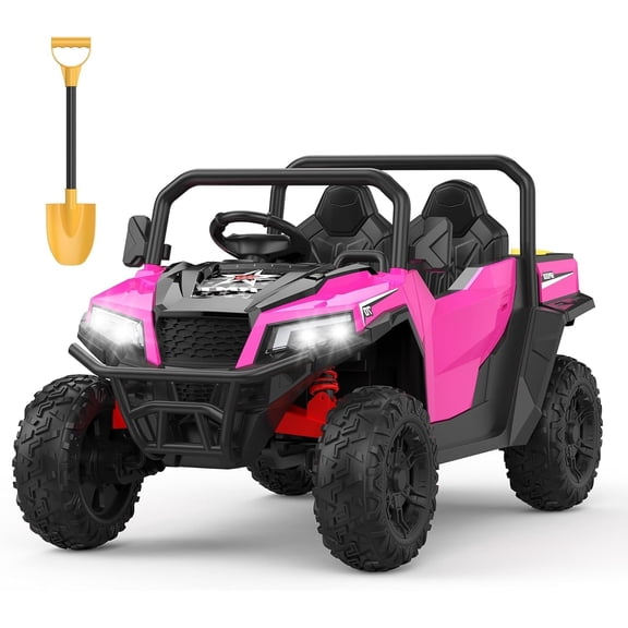 Lumiparty 24V Electric Ride on Dump Truck for Kids, 2-Seater 4WD Remote Control Car with Electric Dump Bed & Shovel, LED Lights, Music Player, Max Speed 5Mph, for Boys & Girls, Pink