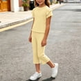 thumbnail image 5 of XYAIYT Outfit Sets for Girls 2-11 T Ruffle Short Sleeve Tops and Straight Leg Capri Pants Casual 2 Piece Sets, 5 of 6