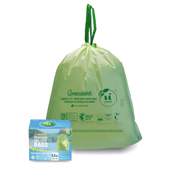 Bolsas compostables UNNI con cordon 20 litros 60 unidades resistentes para residuos organicos