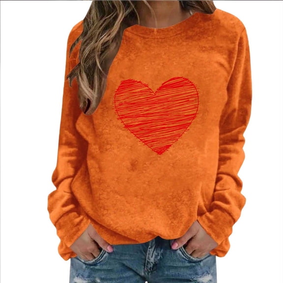 My Order Ladies Valentine Heart Print Long Sleeve Round Neck Tees Fashion Comfort Fit Stylish Tops My Items
