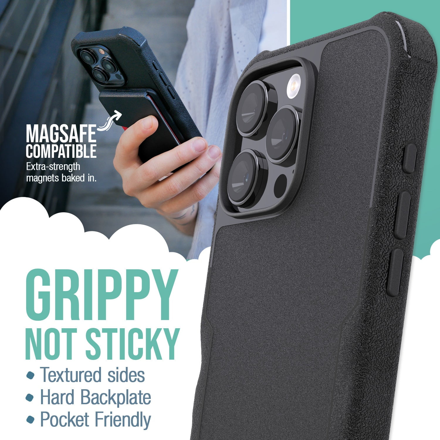 Smartish® iPhone 16 Pro Max Protective Magnetic Case - Gripzilla Compatible with MagSafe [Rugged + Tough] Heavy Duty Armor Cover Drop Tested Protection for Apple iPhone 16 Pro Max - Black Tie Affair