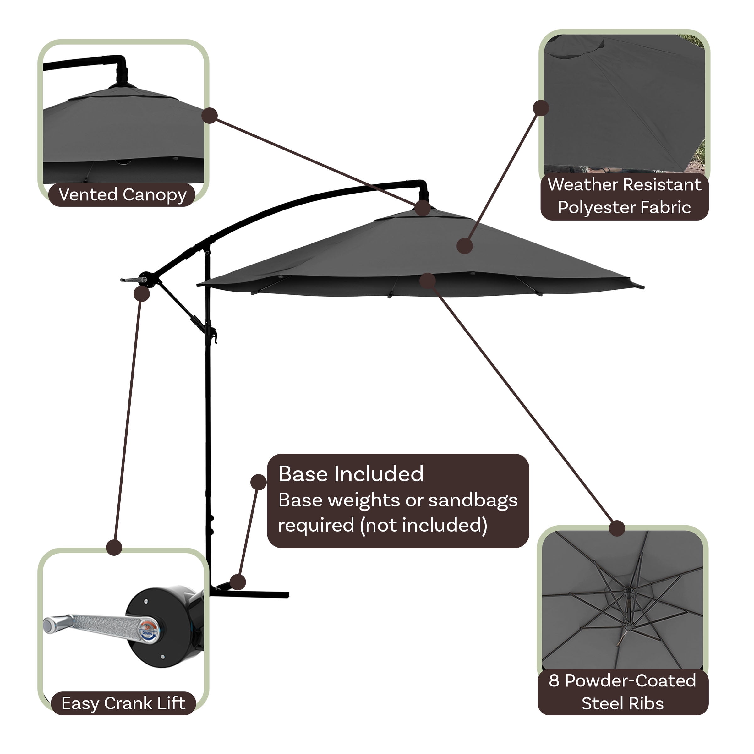 Pure Garden 10-Foot Offset Patio Umbrella with Crank and Base (Gray)