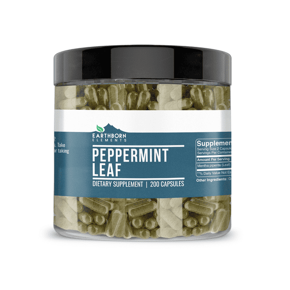 Earthborn Elements Peppermint Leaf 200 Capsules, Pure & Undiluted, No Additives