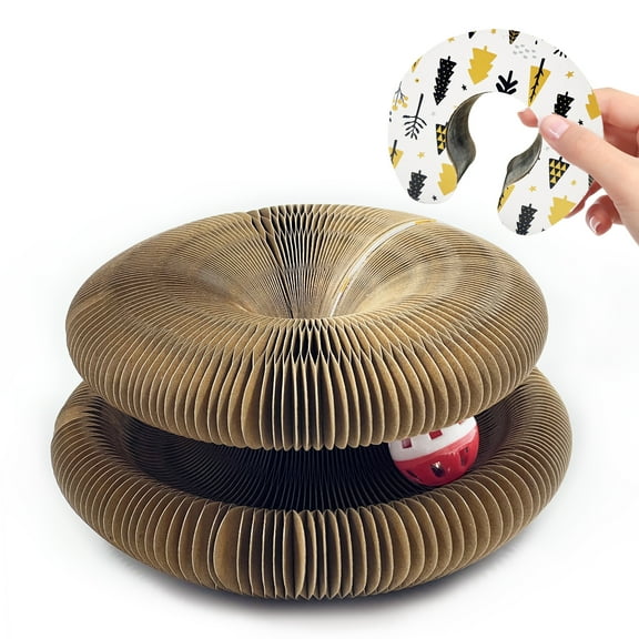 Cat Toy, Magic Organ Cat Scratch Board, Compact Cats Accordion Toy, Interactive Cardboard Cat Scratcher Pad Toys with Bell Ball for Indoor Exercise