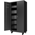 thumbnail image 3 of Dtwnek 71" Tall Garage Storage Cabinet with Doors and Wheels, Metal Cabinet with Shelves, Storage Cabinet for Garage, Home, Office, Black, 3 of 9