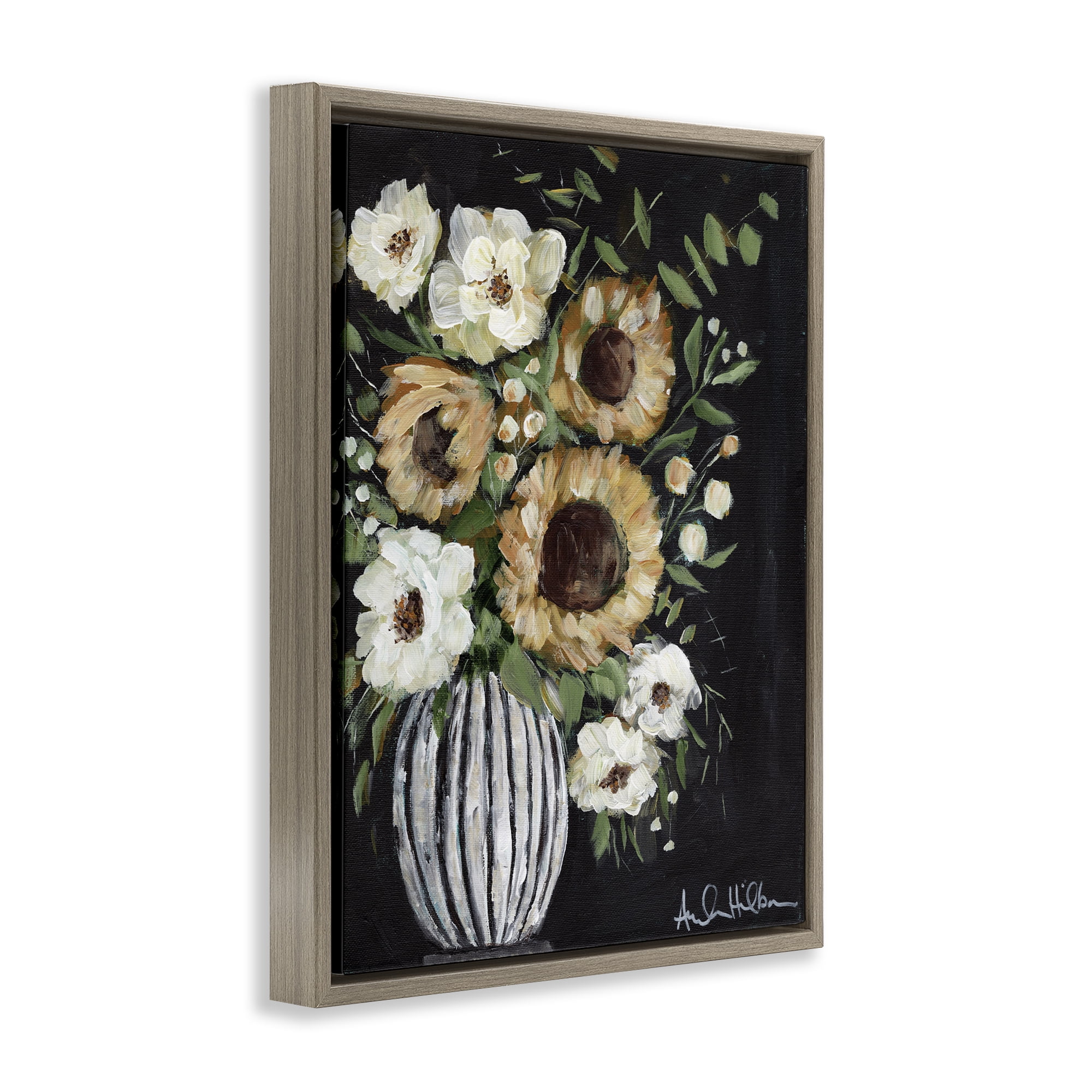 Stupell Industries Full Country Bouquet Botanical & Floral Painting Brown Floater Framed Art Print Wall Art, 17 x 21